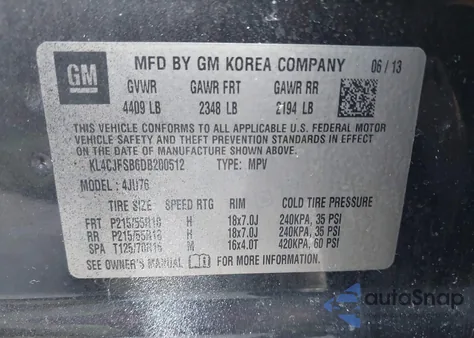 2013 Buick Encore Convenience z USA, uszkodzony, nr VIN KL4CJFSB6DB200512